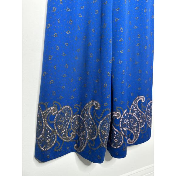 1970s Alfred Shaheen Blue Paisley Jumpsuit Set w Fringe Shawl medium - Picture 8 of 14